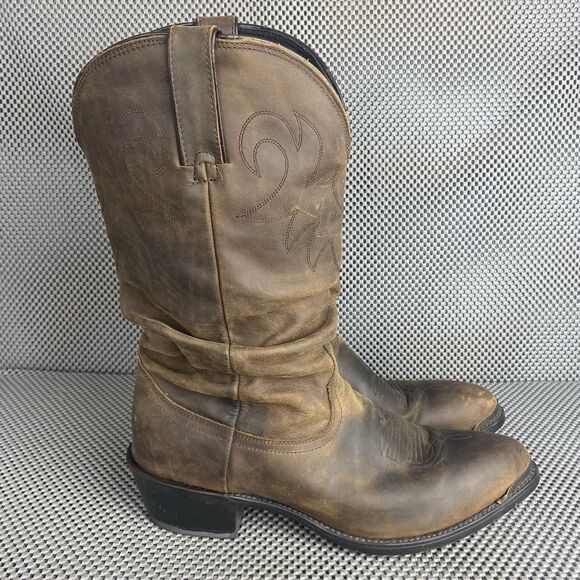 Durango Cowboy Boots Mens 9.5 D Brown Leather Western Round Toe Embroidered - Picture 1 of 13